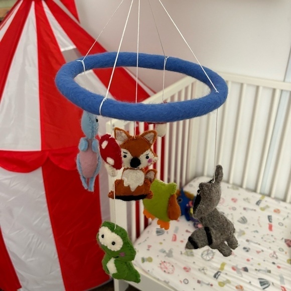 Woodland Animals mushroom nursery mobile handmade Fair trade Felt. Multicolor - Picture 4 of 13